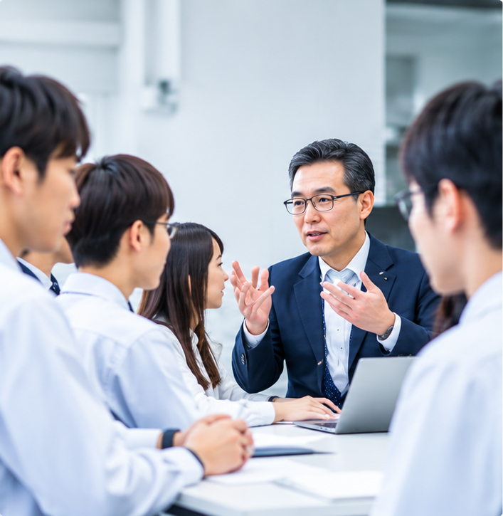 学生と企業関係者が意見交換するイメージ